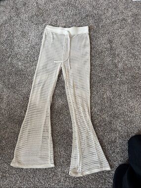 Women’s swim cover up Cream Crochet Flare Pants